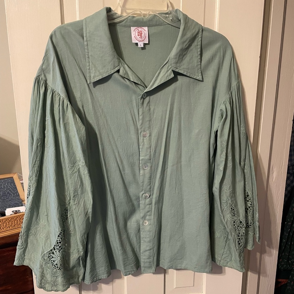 Size Large Cottagecorewear Sage Green Button Down Blouse